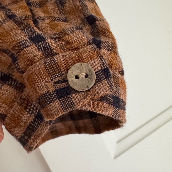 Son de Flor Checkered plaid Brown black linen Dress - Picture 2 of 16